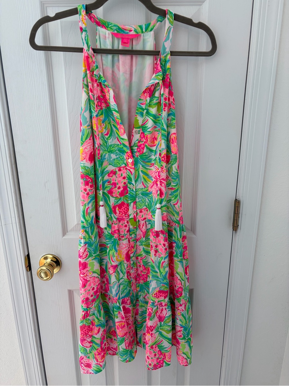 Lilly Pulitzer Pink and Green Floral Halter Carolane Dress in Pear Necessities